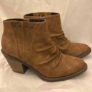 Blowfish Liva Bootie Brown Ruched Vegan Leather Ankle Bootie Sz 11